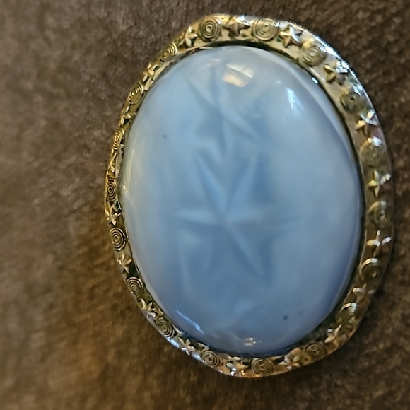 VTG Mystical 1950s Atomic Blue Glass Star Cabochon Brooch - Picture 4 of 6